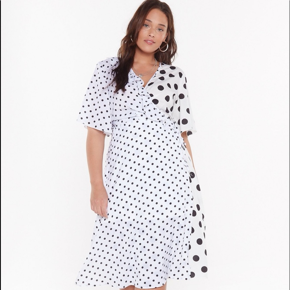 Nasty Gal Polka Dot Print Mix Frill Midi Dress